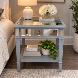 Mirrored Gray Accent Table – Elegant & Modern