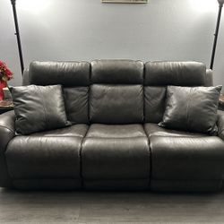 Power Reclining Gray Faux Leather Sofa 