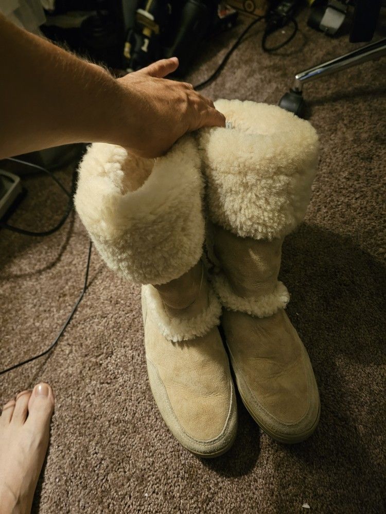 Nice UGG Suede Shearling Women's Boots Sz. 8W Pre-owned Australia