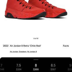  Chili Red Retro 9s Jordan’s Size 8 Brand New 
