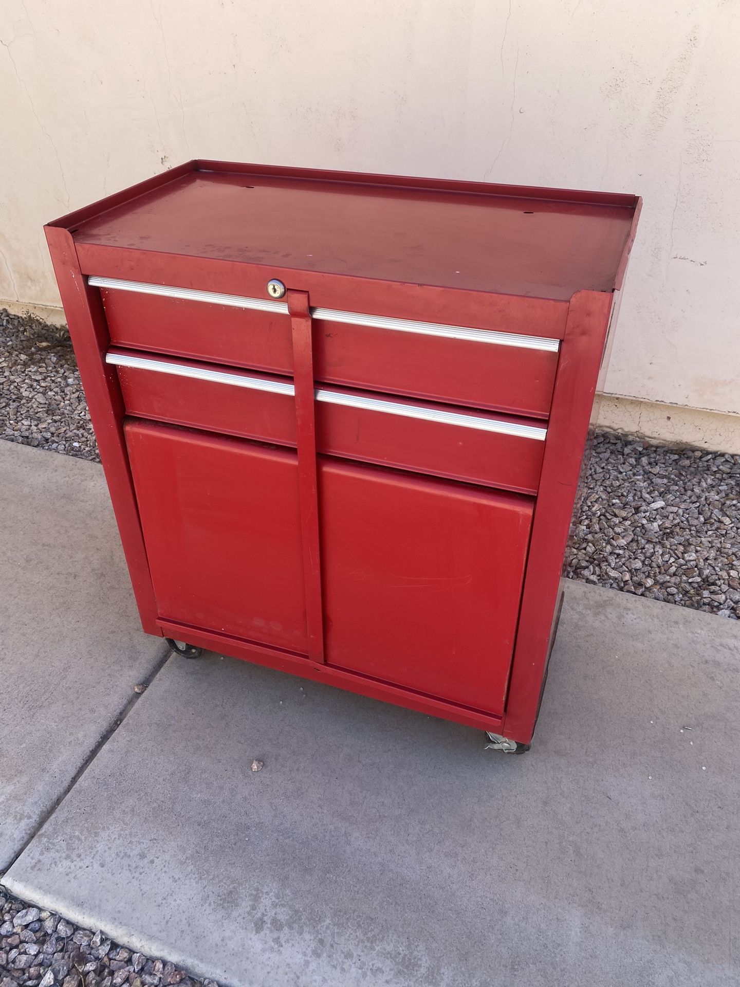 Small Red Tool Box 31”H 26.5”W 14”D For Sale