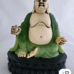 Vintage WONY LTD. ITALY  Jade Seated BUDDHA, Laughing Buddha Statue 