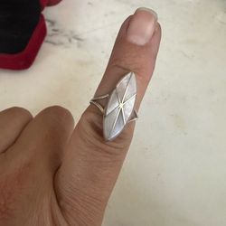 Vintage 925 Sterling silver Mother of Pearl Native Am. Zuni Ring, size 6 , signed Tome Sterling