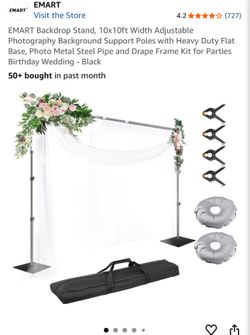 EMART Backdrop Stand, 10x10ft Width Adjustable Photography Background Support Poles with Heavy Duty Flat Base, Photo Metal Steel Pipe and Drape Frame 