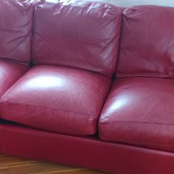 Cushy Comfy Genuine Red Leather Couch