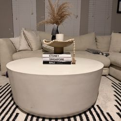 CB2 Round White Coffee Table + Full Decor Bundle