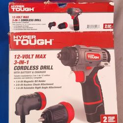 HYPER TOUGH 12V MAX LITHIUN-ION 3-IN-1 MULTI-HEAD  POWER DRILL SET WITH 1.5 AH BATTERY AND CHARGER INCLUDED 