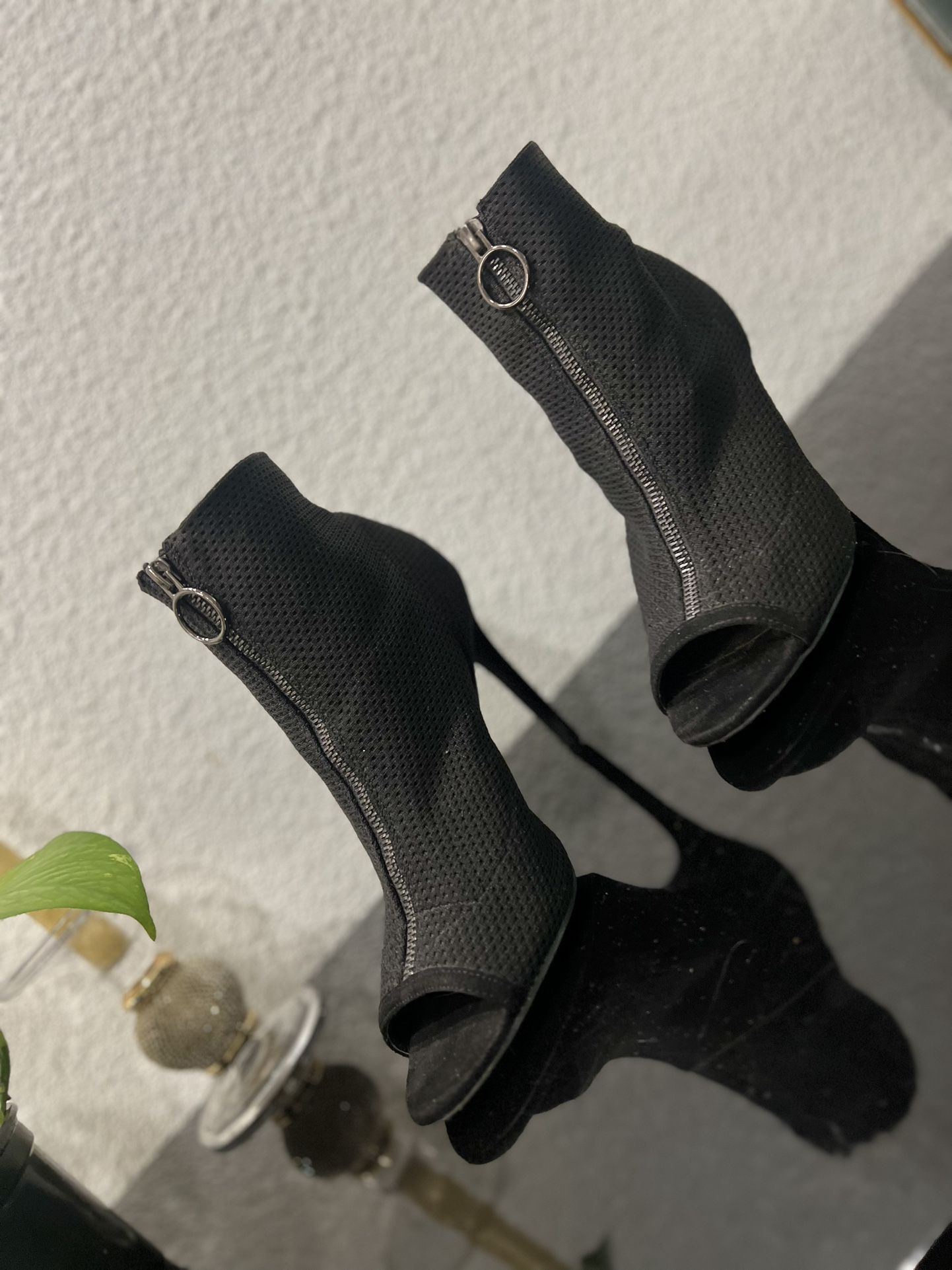 Black Open Toe Booties Size 7.5 Women