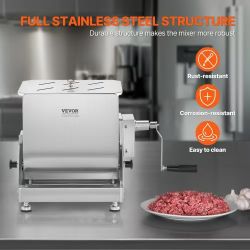 443^Manual Meat Mixer, 60 Pound Max Capacity Tilt Tank Meat Mixer, Stainless Steel Meat Processing Equipment, Sausage Mixer Machine with Lid and Hand