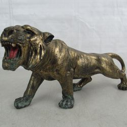 A.C. Rehberger 1928 Cast Metal Gold Tone Tiger Statue 15 1/2" Length


