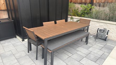 Crate & Barrel Outdoor Table, Chairs and Bench