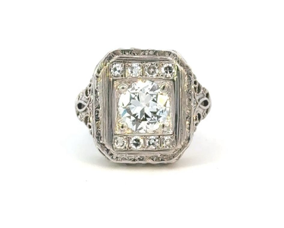Woman’s Antique Art Deco Diamond Ring 18k White Gold GP3106967