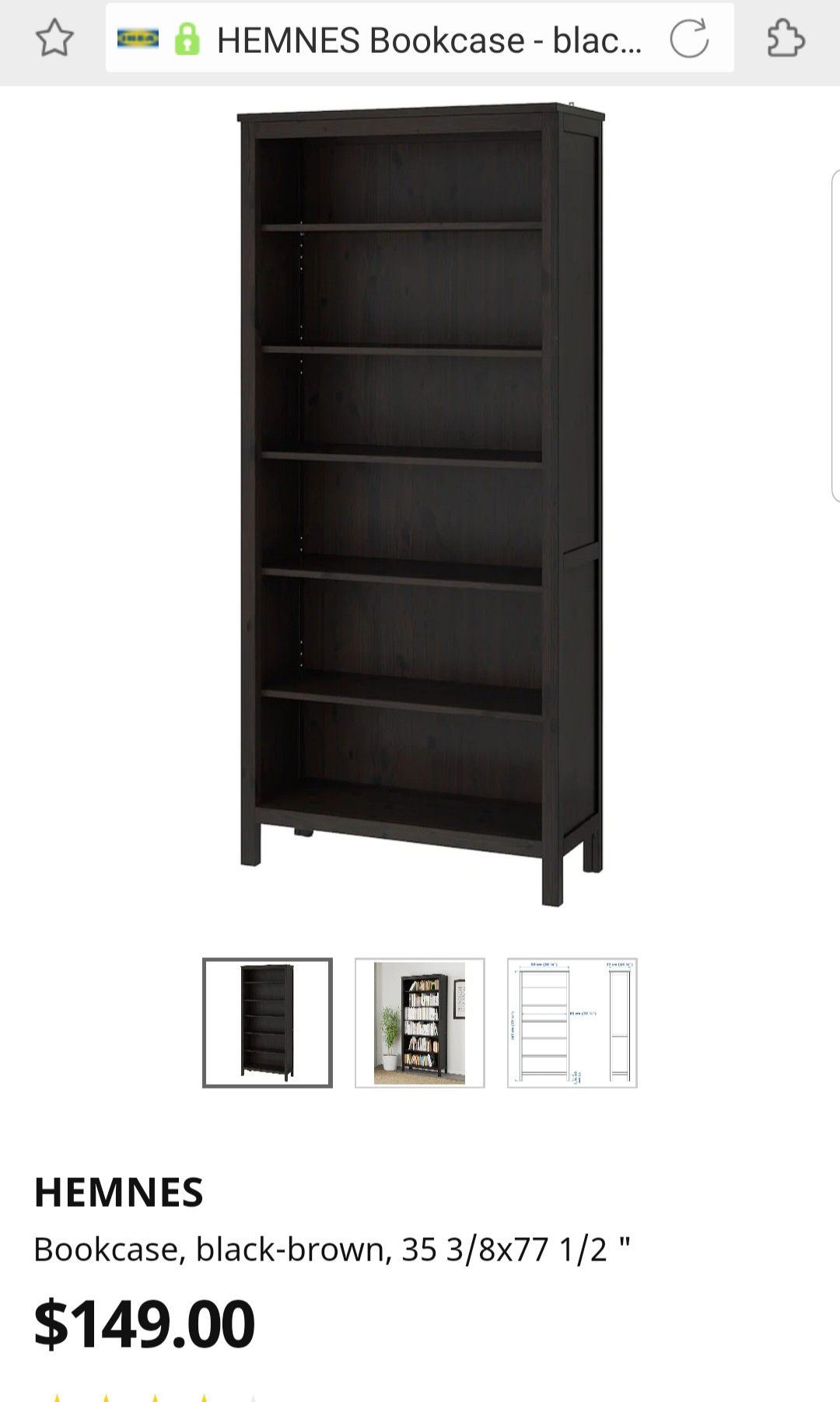 IKEA Black Bookcase. 77x36x15