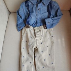 6 months Baby boy Long sleeve button up plus 6 months long pants khakis 