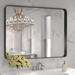 40 in. W x 32 in. H Rectangular Aluminum Framed Wall Bathroom Vanity Mirror in Black brand new in box $75 A99