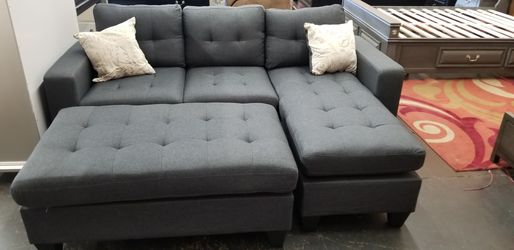 Charcoal grey fabric sofa chaise sectional