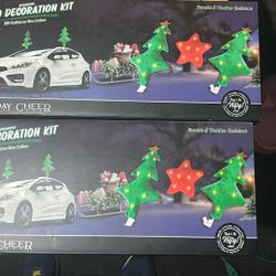 Christmas Tree Car Reindeer Antler Kit, Adorable Xmas Tree Antlers & Star Nose Decorations for Car Window Roof-Top & Front Grille, Universal Holiday V