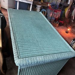 Wicker Desk W Glass Top