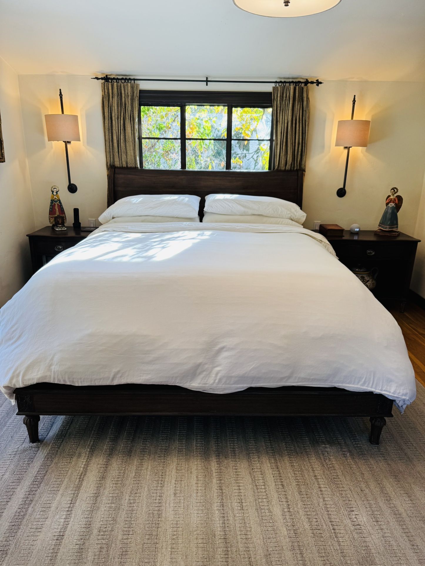 Restoration Hardware Empire Rosette California King Sleigh Bed With Adjustable Base And Matching Night Tables