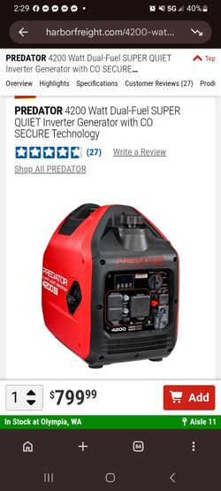 Predator 4200W Dual-Fuel Super Quiet Inverter Generator predator 42000