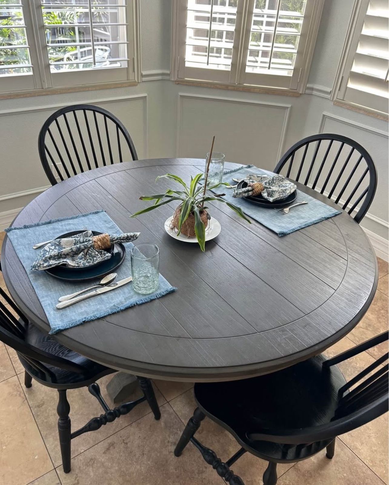 Kitchen Or Dining Table Grey Round Coastal Decor Wood