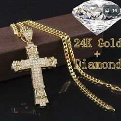 24K Gold Cross Chain