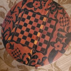 Unique Haitian Crafted - Carved Wood Reversible Snack and Game Table