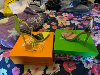 Neon green size 7 heels and rose gold heels 6
