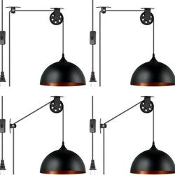 VIHOSE 4 Pack Plug in Pendant Light Industrial Metal Hanging Lamps E26 E27 Black Hanging Light Fixture with Plug in Cord 14.76ft On/Off Switch