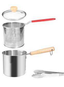 304 Stainless Steel Deep Fryer Pot Set with Basket, Lid & Tongs – 1.3L