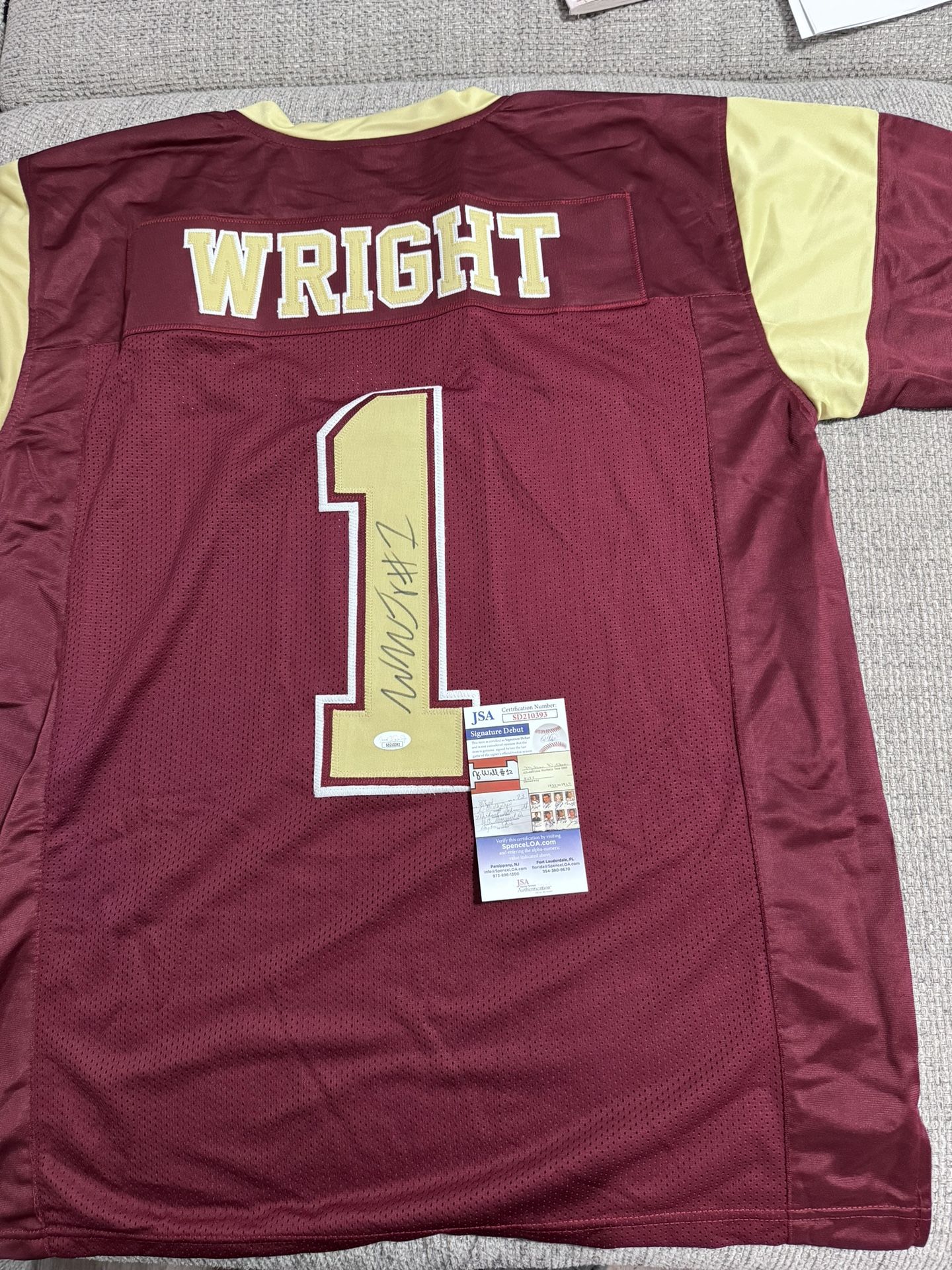 Winston Wright Signed Autograph Custom Jersey - Florida State Seminoles - JSA COA