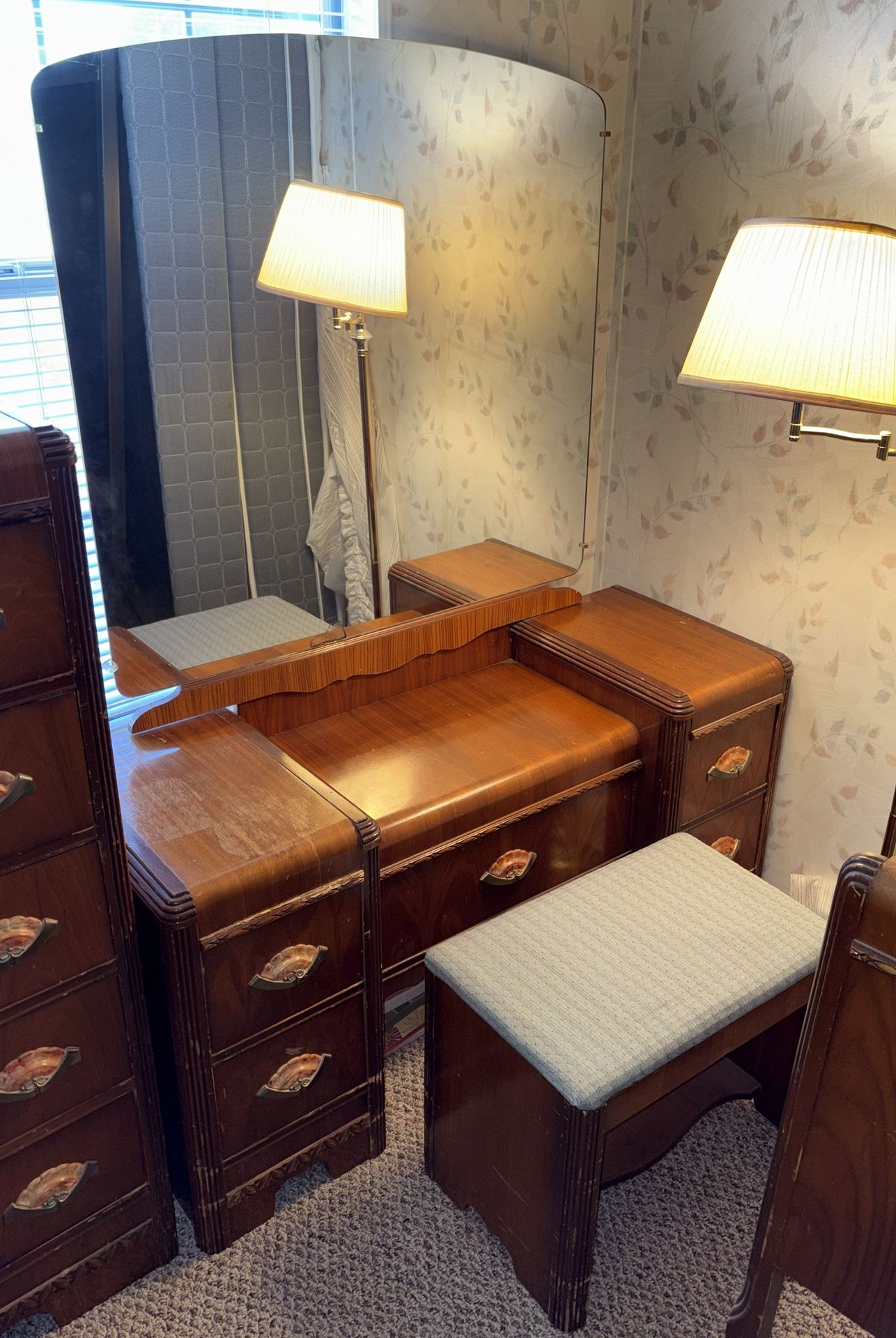 1950s Vintage Art Deco Waterfall Bedroom Set (5-piece)