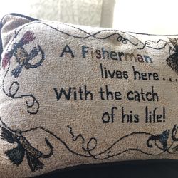 Decorative Fishing Pillow  Like New  Approximately 12”x9”