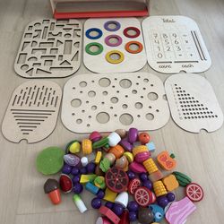 IKEA trofast wooden inserts, pretend play food toys, art easel