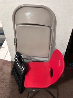 Chairs 3 count- Lifetime Kids Steel Framed chair, step folding chair & steel folding chair - used- pickup and cash only.