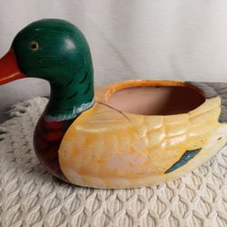 Vintage Mallard Duck Fowl Ceramic Planter Bowl Hand Painted RUSTIC CABIN DECOR 