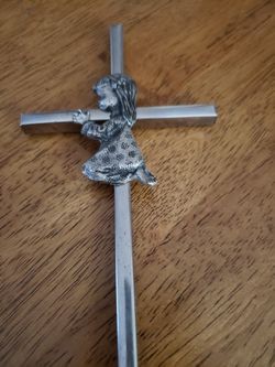 Girl Baptismal Cross Silvertone 