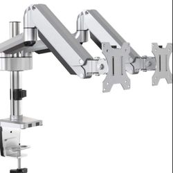 Dual Monitor Stand-Premium Aluminum Full Motion Swivel Gas Spring LCD Arm Fits for 2 Computer Screens 13 to 32 inches Silver
