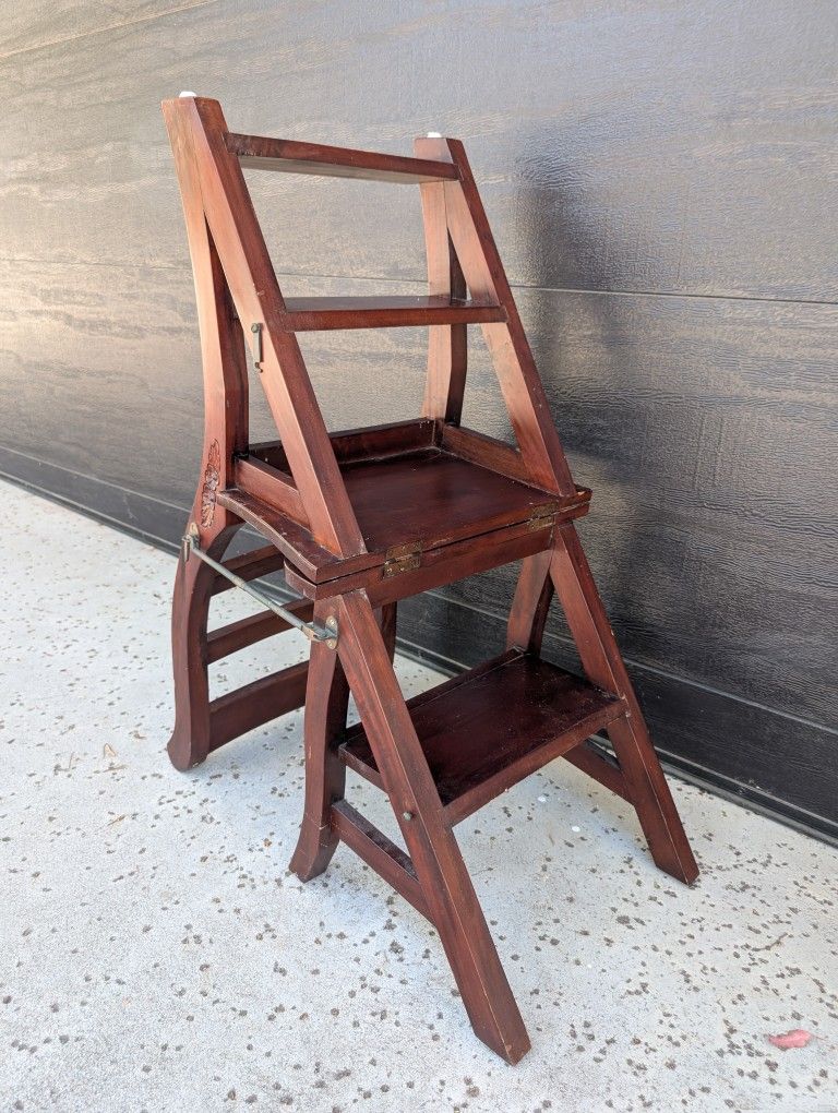 Antique Wood Chair Ladder Shelf