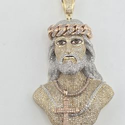 10k gold 6.76ctw diamond Jesus pendant