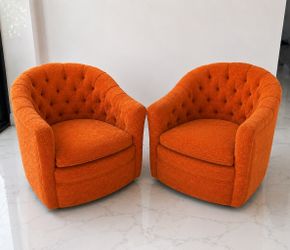 Vintage 1970s Tufted Orange Barrel Lounge Chairs – Pair