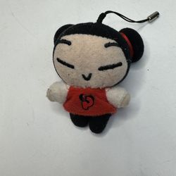 Pucca plush doll in a red dress, Vooz Sonokong soft collectible doll/toy/phone charm.