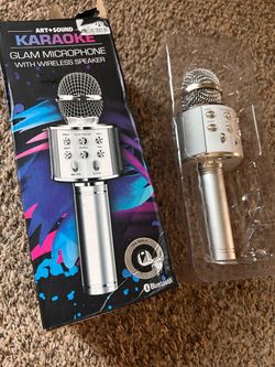 Art+Sound Karaoke Glam Microphone w/ Wireless Speaker, Bluetooth, Silver