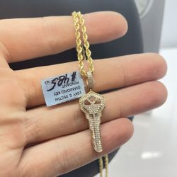 Gold Chain & Diamond Key Pendant 10K 