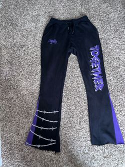 purple and black flare sweatpants with barbed wire design Size 30