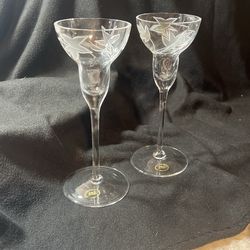 Vintage Etched  Glass Crystal Candlestick Holders, Slovenia
