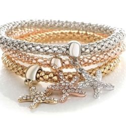 3 Piece Shiny Multilayer Gold Silver and Bronze Bracelet Set