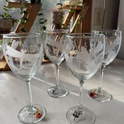 Four Dragonfly Wine Glasses