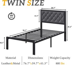 Twin Size Metal Bed Frame with Upholstered Headboard