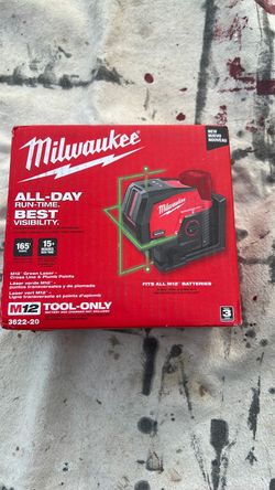 Milwaukee  M 12  Green laser. Cross  line &Plumb point. Model. 3622-20. Tool only